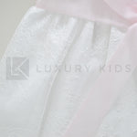 Abito Smanicato Con Culotte In Raso Bianco Con Gonna In Pizzo Neonata Ninnaoh E2076 - NINNAOH - LuxuryKids