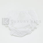 Abito Smanicato Con Culotte In Raso Bianco Con Gonna In Pizzo Neonata Ninnaoh E2076 - NINNAOH - LuxuryKids