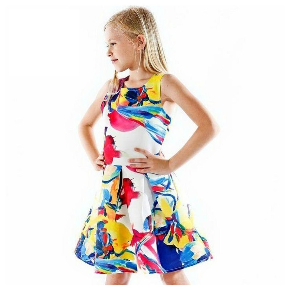 Abito Smanicato con Stampa Bambina Multicolour Fun&Fun FNJDR8725 - FUN&FUN - LuxuryKids