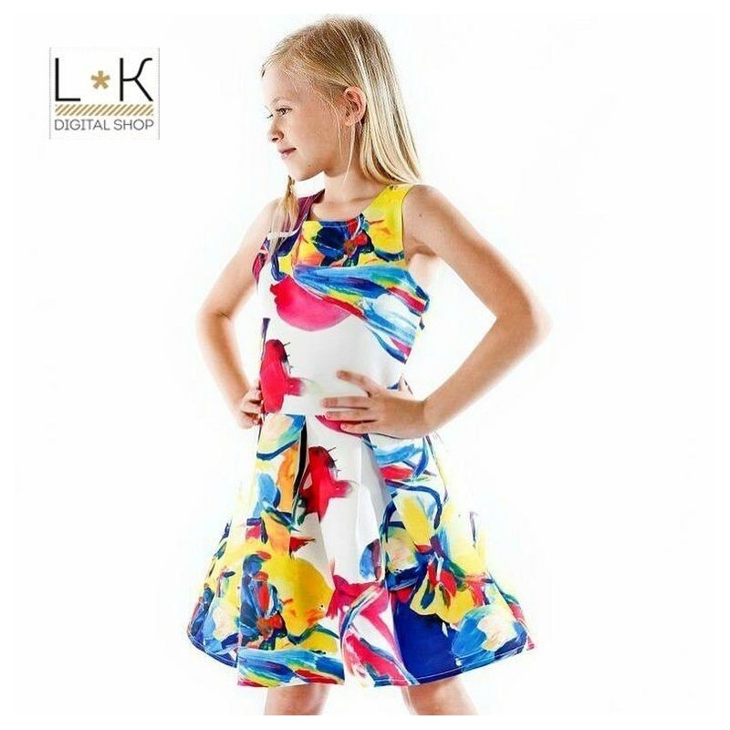 Abito Smanicato con Stampa Bambina Multicolour Fun&Fun FNJDR8725 - FUN&FUN - LuxuryKids