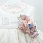Abito Smanicato Elegante In Tulle Panna A Balze Rosa Bambina Carmy 2009 - CARMY - LuxuryKids