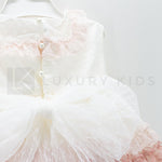 Abito Smanicato Elegante In Tulle Panna A Balze Rosa Bambina Carmy 2009 - CARMY - LuxuryKids