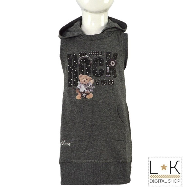Abito Smanicato In Caldo Cotone Felpato Grigio Bambina One Love 252F218 - ONE LOVE - LuxuryKids