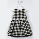 Abito Smanicato in Raffinato Tessuto Quadri Scozzese Nero-Oro Neonata Blu Sarabanda V231 - SARABANDA - LuxuryKids