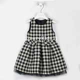 Abito Smanicato in Raffinato Tessuto Quadri Scozzese Nero-Oro Neonata Blu Sarabanda V231 - SARABANDA - LuxuryKids