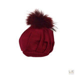 Basco in Lana con Pon-Pon in Volpe Unisex Bordeaux Creazioni Luana 802BX - CREAZIONI LUANA - LuxuryKids