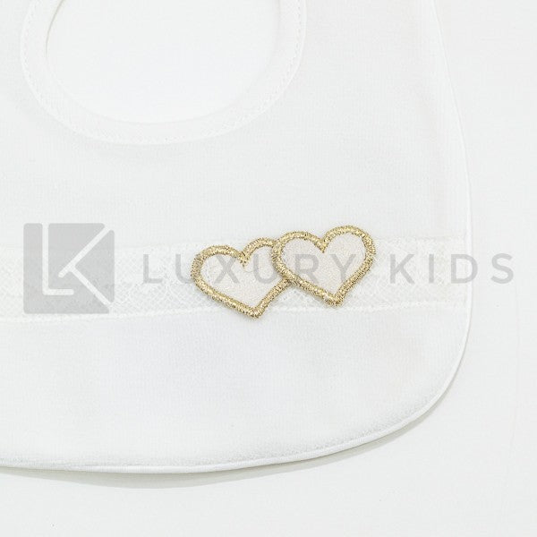 Bavetta Elegante In Ciniglia Panna Con Fascia In Pizzo E Cuoricini Neonata LA SARTORIA DEI PICCOLI LB351 - LA SARTORIA DEI PICCOLI - LuxuryKids