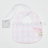 Bavetta in Cotone Bianca Con Fantasia Rosa Neonata La Sartoria Dei Piccoli LB761 - LA SARTORIA DEI PICCOLI - LuxuryKids