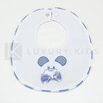 Bavetta In Cotone Bianca Con Profilo Blu A Quadri Blu Con Orso Neonato Ninnaoh E20299 - NINNAOH - LuxuryKids
