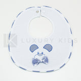 Bavetta In Cotone Bianca Con Profilo Blu A Quadri Blu Con Orso Neonato Ninnaoh E20299 - NINNAOH - LuxuryKids