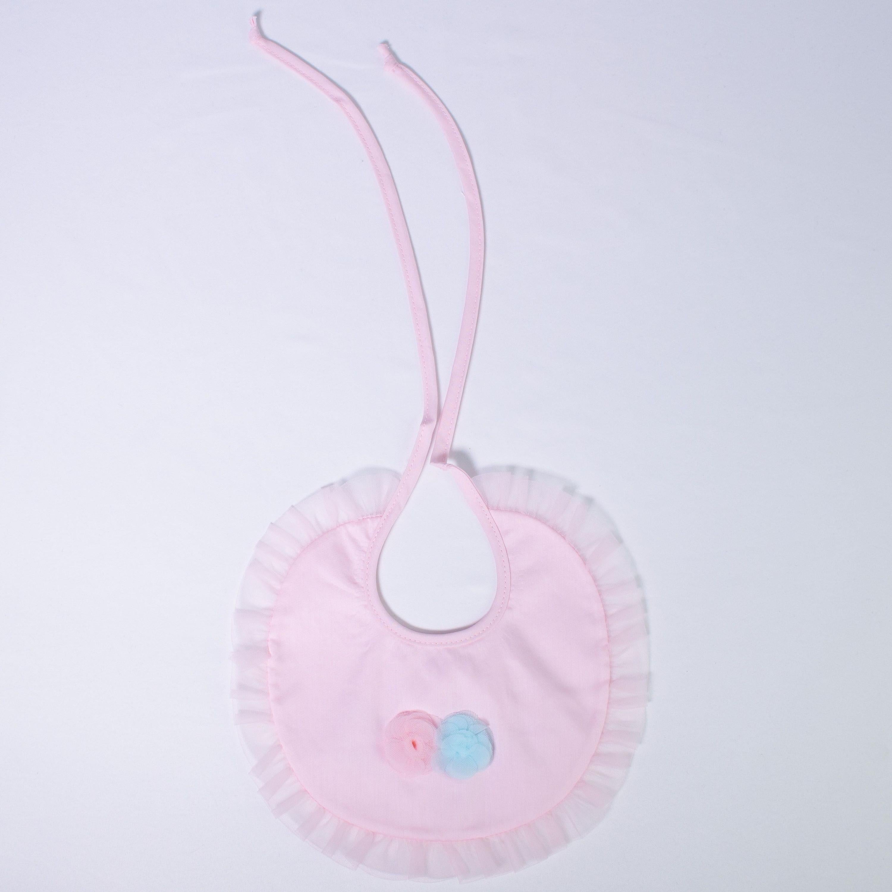Bavetta In Cotone Con Rouche In Tulle Rosa Neonata Ninnaoh E20127 - NINNAOH - LuxuryKids