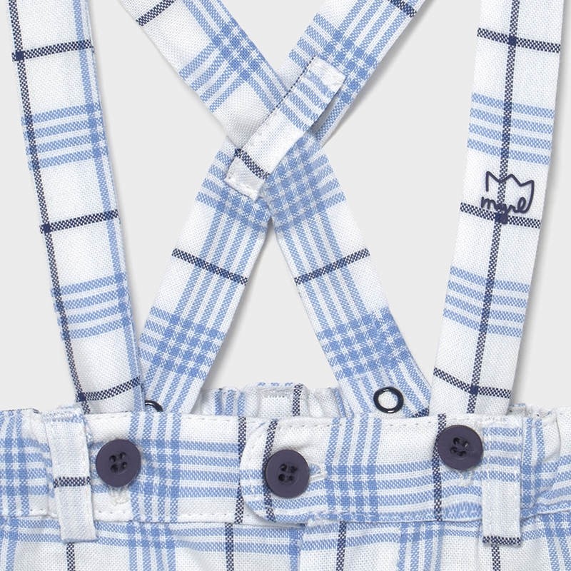 Bermuda Con Bretelle A Quadri Azzurro Neonato MAYORAL 1209 - MAYORAL - LuxuryKids