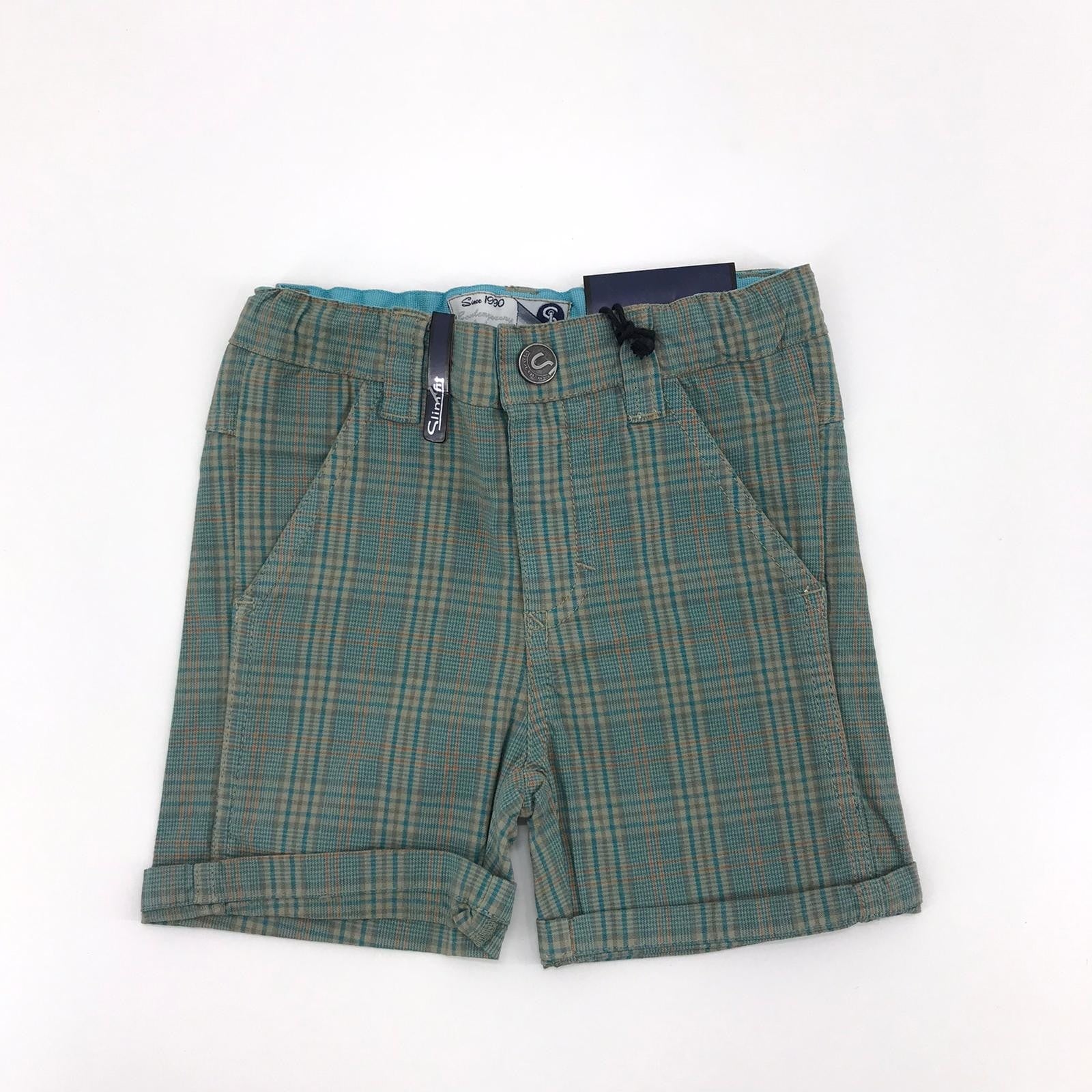 Bermuda In Cotone a Quadri Verde Neonato Sarabanda E539 - SARABANDA - LuxuryKids