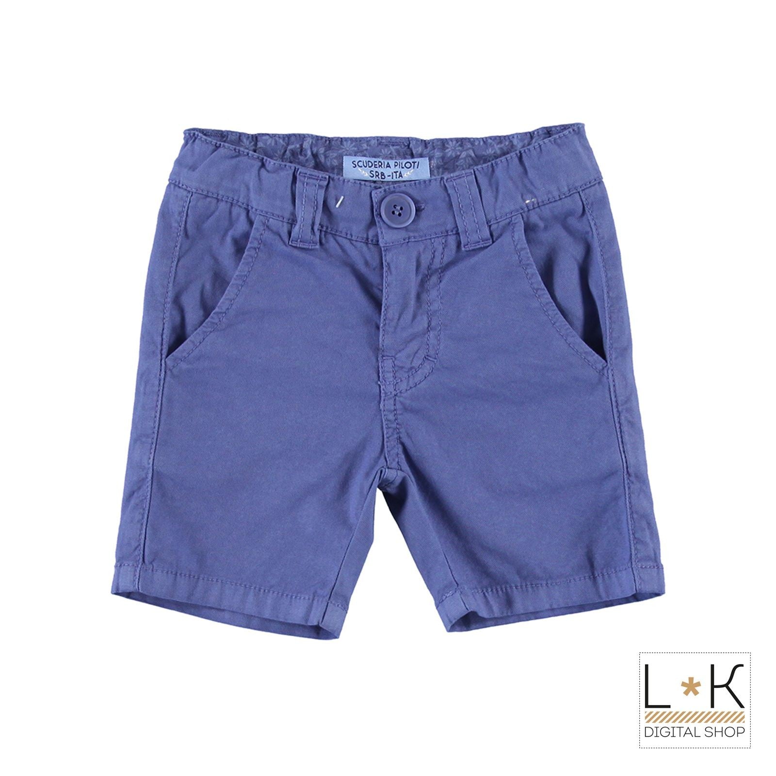 Bermuda in Cotone Blu Tinta Unita Effetto Nido D'ape Neonato Sarabanda M532 - SARABANDA - LuxuryKids
