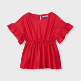 Blusa In Cotone Con Manica Volant Rossa Bambina MAYORAL 3194 - MAYORAL - LuxuryKids