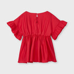 Blusa In Cotone Con Manica Volant Rossa Bambina MAYORAL 3194 - MAYORAL - LuxuryKids