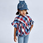 Blusa In Cotone Con Manica Volant A Quadri Bambina MAYORAL 3194Q - MAYORAL - LuxuryKids