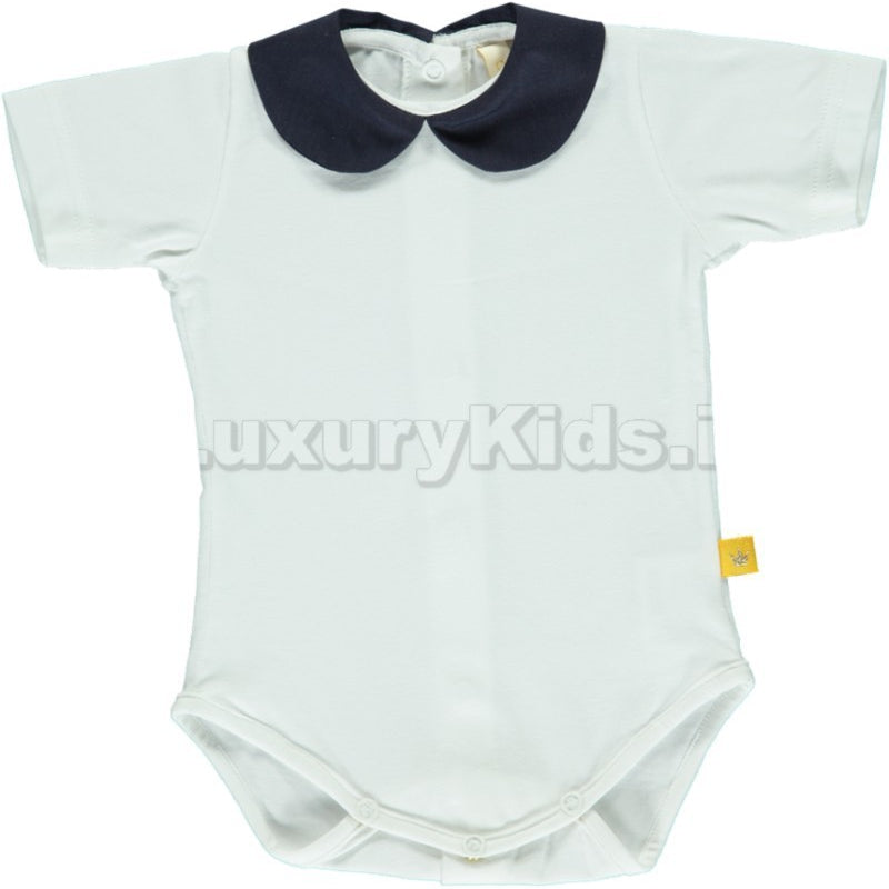 Body Bianco In Cotone Con Colletto Blu Neonato Chua B1N2U - CHUA - LuxuryKids