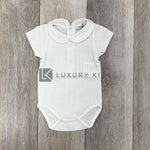 Body In Cotone Mezza Manica In Tinta Unita Bianco Con Collo Volant Neonata PATACHOU 2233007B - PATACHOU - LuxuryKids