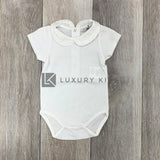 Body In Cotone Mezza Manica In Tinta Unita Bianco Con Collo Volant Neonata PATACHOU 2233007B - PATACHOU - LuxuryKids