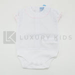 Body In Cotone Plumetil Mezza Manica In Tinta Unita Bianco Con Collo Volant Neonata SARDON LA412 - SARDON - LuxuryKids