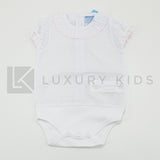 Body In Cotone Plumetil Mezza Manica In Tinta Unita Bianco Con Collo Volant Neonata SARDON LA412 - SARDON - LuxuryKids