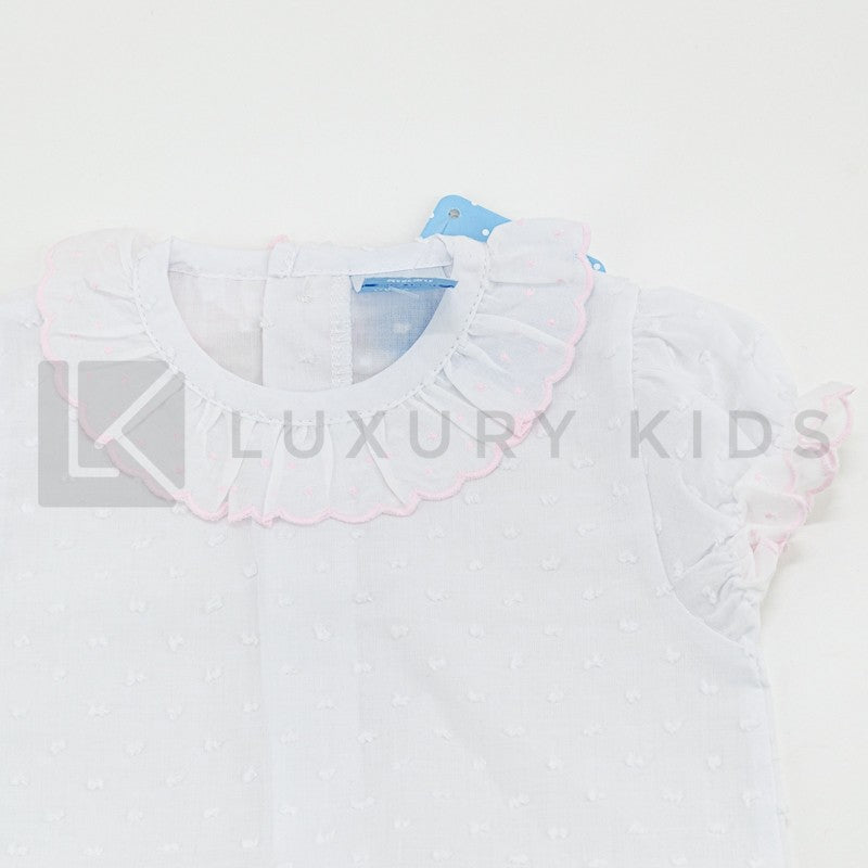 Body In Cotone Plumetil Mezza Manica In Tinta Unita Bianco Con Collo Volant Neonata SARDON LA412 - SARDON - LuxuryKids