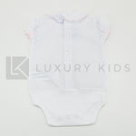 Body In Cotone Plumetil Mezza Manica In Tinta Unita Bianco Con Collo Volant Neonata SARDON LA412 - SARDON - LuxuryKids