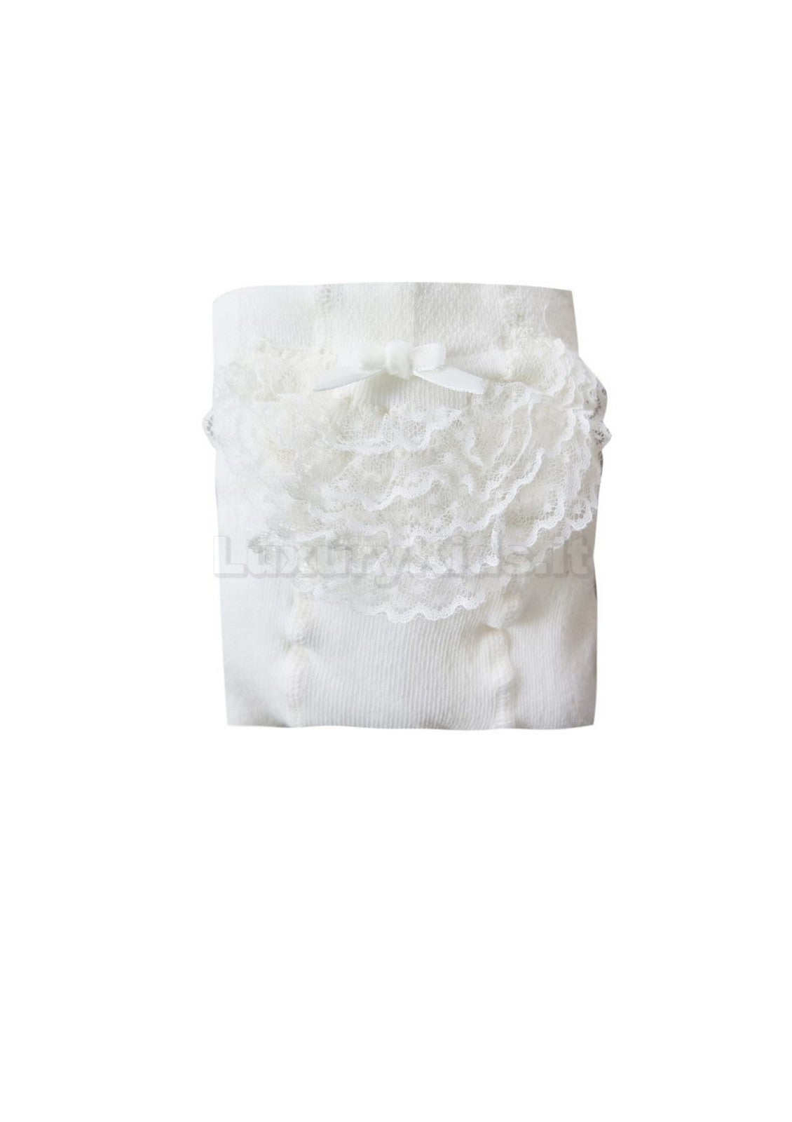 Calza in caldo cotone con  pizzo sul retro neonata panna STORY LORIS 13033 - STORY LORIS - LuxuryKids