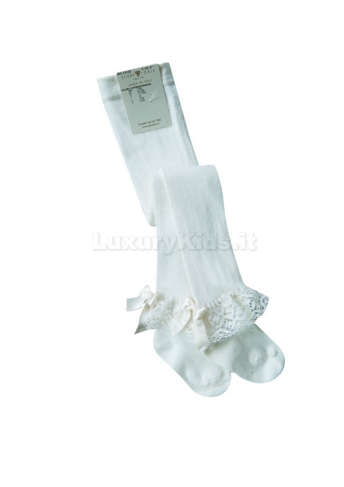 Calza in caldo cotone con pizzo alla caviglia  neonata panna  STORY LORIS 13135 - STORY LORIS - LuxuryKids