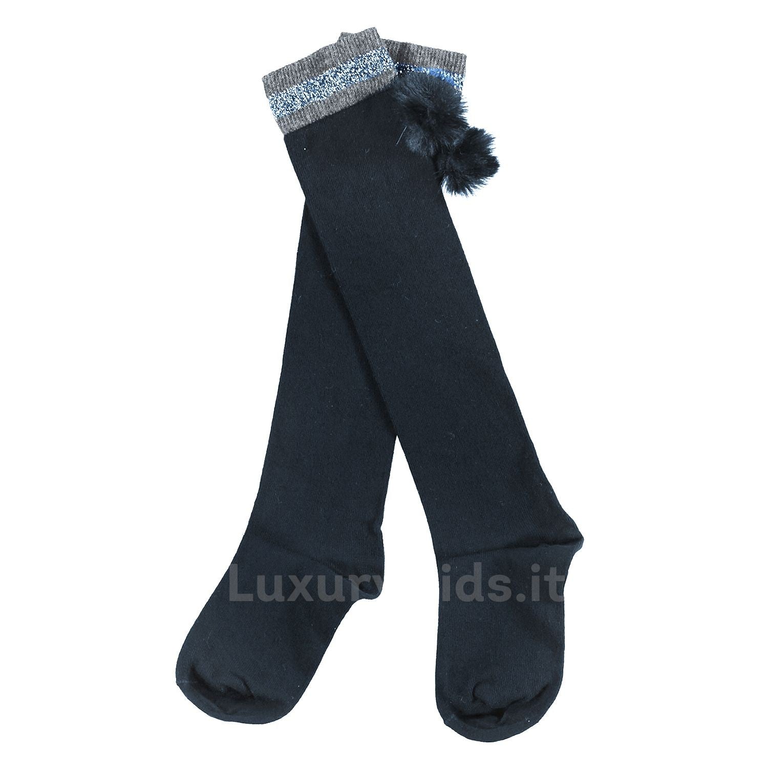 Calze in Lurex con Pon-Pon Blu Bambina Sarabanda V088 - SARABANDA - LuxuryKids