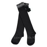 Calze in Lurex con Pon-Pon Nero Bambina Sarabanda V088N-02 - SARABANDA - LuxuryKids