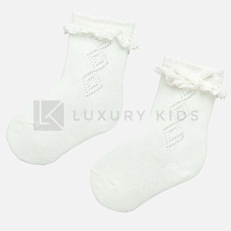 Calze Lunghe In Caldo Cotone Con Volant Panna Neonata Mayoral 9173 - MAYORAL - LuxuryKids