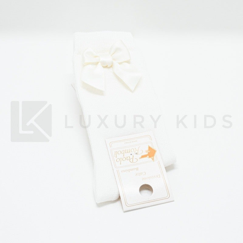 Calzettone Lungo In Caldo Cotone Con Fiocco Neonata Romboli BAC31L - ROMBOLI - LuxuryKids