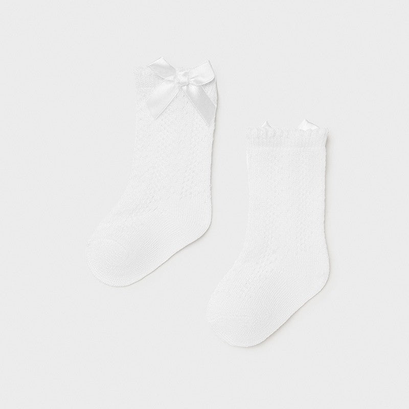 Calzini in Cotone Traforate Con Fiocco Rosso-Bianco Neonata MAYORAL 9368 - MAYORAL - LuxuryKids