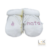 Calzini scarpetta caldo cotone 'è nato' nascita corredino Neonata bianco IVORY 41398B - IVORY - LuxuryKids