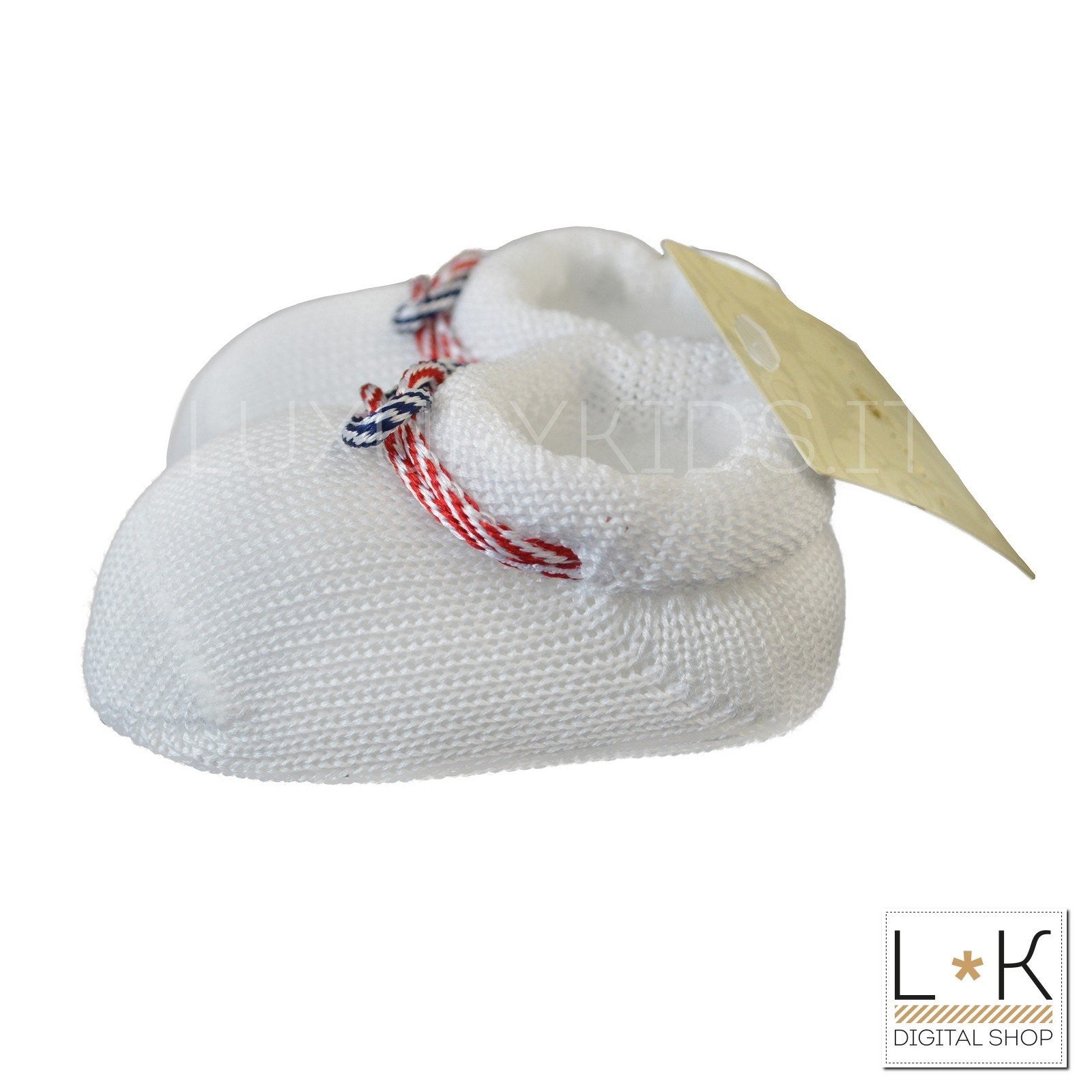 Calzini Scarpetta in Filo Nodo Marinaio Bianco Neonato Story Loris 8183 - STORY LORIS - LuxuryKids