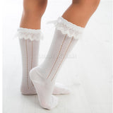 Calzino Lungo in Filo Con Ricetto in Tulle e Fiocco Neonata Bianco MEIA PATA 1040M - MEIA PATA - LuxuryKids