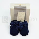 Calzino Scarpetta In 100% lana vergine Con Applicazione Di Fiocco In Gross Grain Neonata Story Loris 3325 - STORY LORIS - LuxuryKids