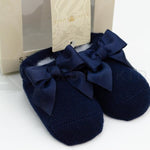 Calzino Scarpetta In 100% lana vergine Con Applicazione Di Fiocco In Gross Grain Neonata Story Loris 3325 - STORY LORIS - LuxuryKids