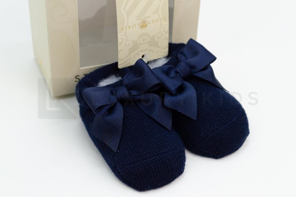 Calzino Scarpetta In 100% lana vergine Con Applicazione Di Fiocco In Gross Grain Neonata Story Loris 3325 - STORY LORIS - LuxuryKids