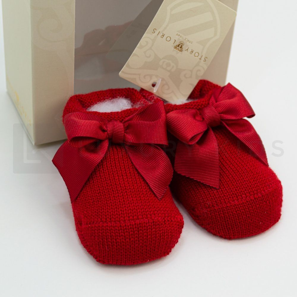 Calzino Scarpetta In 100% lana vergine Con Applicazione Di Fiocco In Gross Grain Neonata Story Loris 3325 - STORY LORIS - LuxuryKids