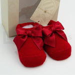 Calzino Scarpetta In 100% lana vergine Con Applicazione Di Fiocco In Gross Grain Neonata Story Loris 3325 - STORY LORIS - LuxuryKids