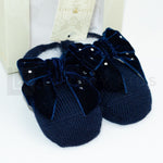 Calzino Scarpetta In 100% lana vergine Con Applicazione Di Fiocco In Velluto Con Swarovsky Neonata Story Loris 3713 - STORY LORIS - LuxuryKids