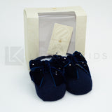 Calzino Scarpetta In 100% lana vergine Con Applicazione Di Fiocco In Velluto Con Swarovsky Neonata Story Loris 3713 - STORY LORIS - LuxuryKids