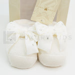 Calzino Scarpetta In 100% lana vergine Con Applicazione Di Fiocco In Velluto Con Swarovsky Neonata Story Loris 3713 - STORY LORIS - LuxuryKids