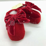 Calzino Scarpetta In 100% lana vergine Con Applicazione Di Fiocco In Velluto Con Swarovsky Neonata Story Loris 3713 - STORY LORIS - LuxuryKids