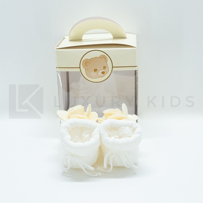 Calzino Scarpetta In Caldo Cotone Con Fiore In Pannolencia Neonata ROMBOLI AS50 - ROMBOLI - LuxuryKids