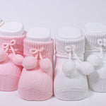 Calzino Scarpetta In Caldo Cotone Costine Con Pompon Neonati CARLOMAGNO 2839 - CARLOMAGNO - LuxuryKids