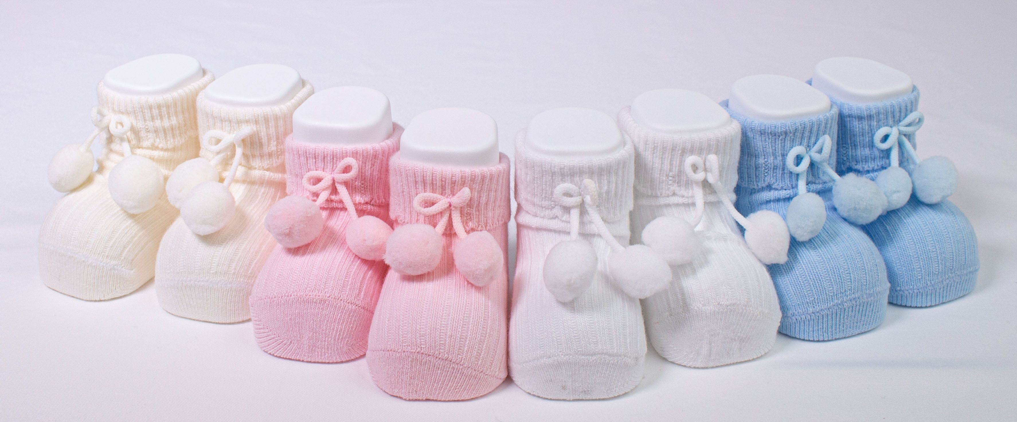 Calzino Scarpetta In Caldo Cotone Costine Con Pompon Neonati CARLOMAGNO 2839 - CARLOMAGNO - LuxuryKids